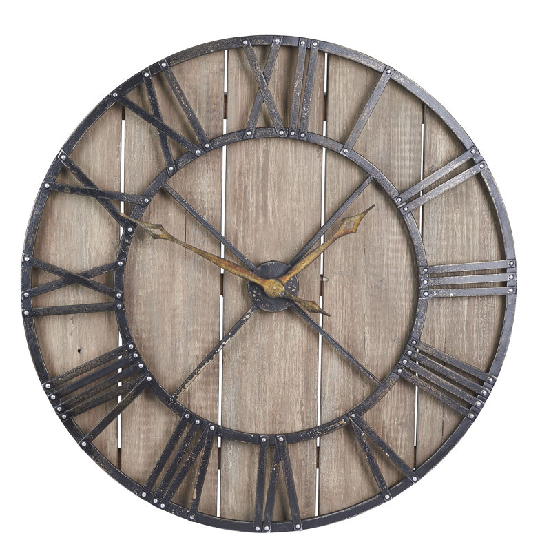 Gracie Oaks Oversized 36" Roman Numerals Barnwood Wall Clock & Reviews